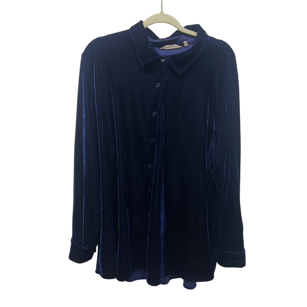 Soft Surroundings Blue Velvet Button Down Boyfriend tunic 2X Long Sleeve 59695